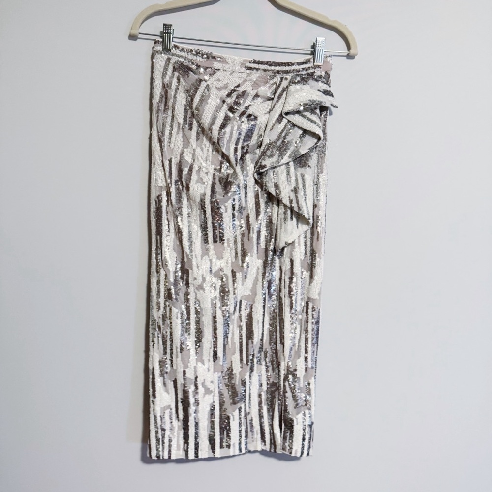 Dress the Population - White and Silver Sequins Midi Skirt